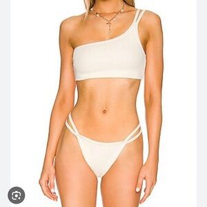 JONATHAN SIMKHAI Sz M Bikini off white ribbed one shoulder swimsuit Designer